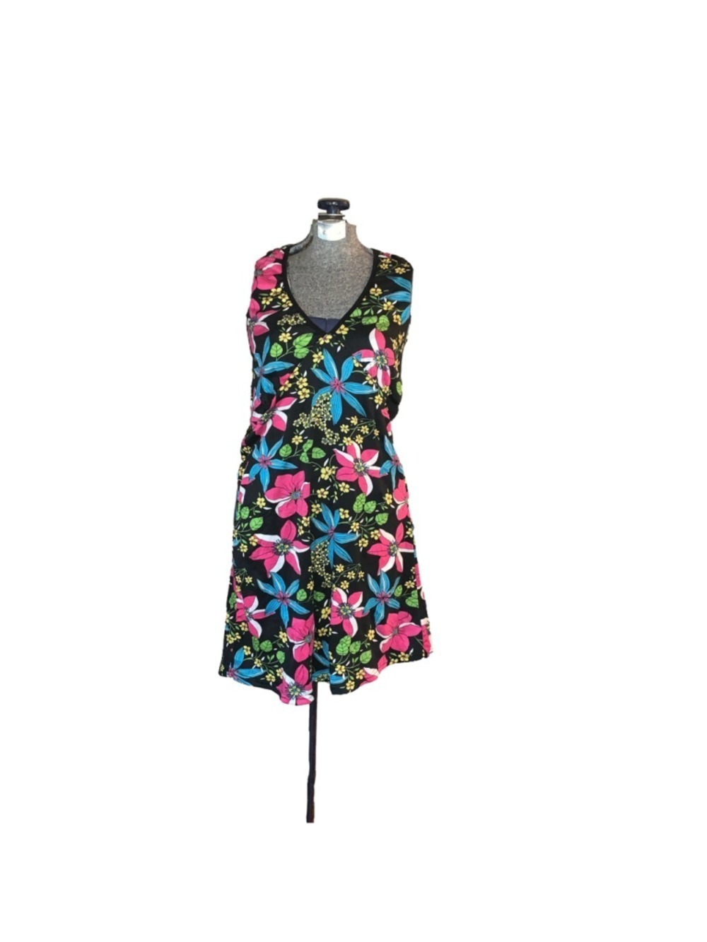 Women's Om Grown M Black Multi-color Floral Backless Halter Dress